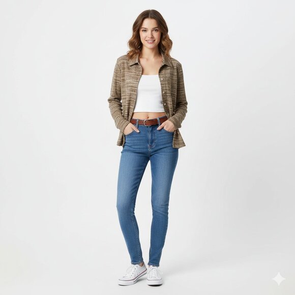 Chico's Tops - CHICO'S Multi Brown Striped Look Casual Button Down Shirt Blouse Size 1/M